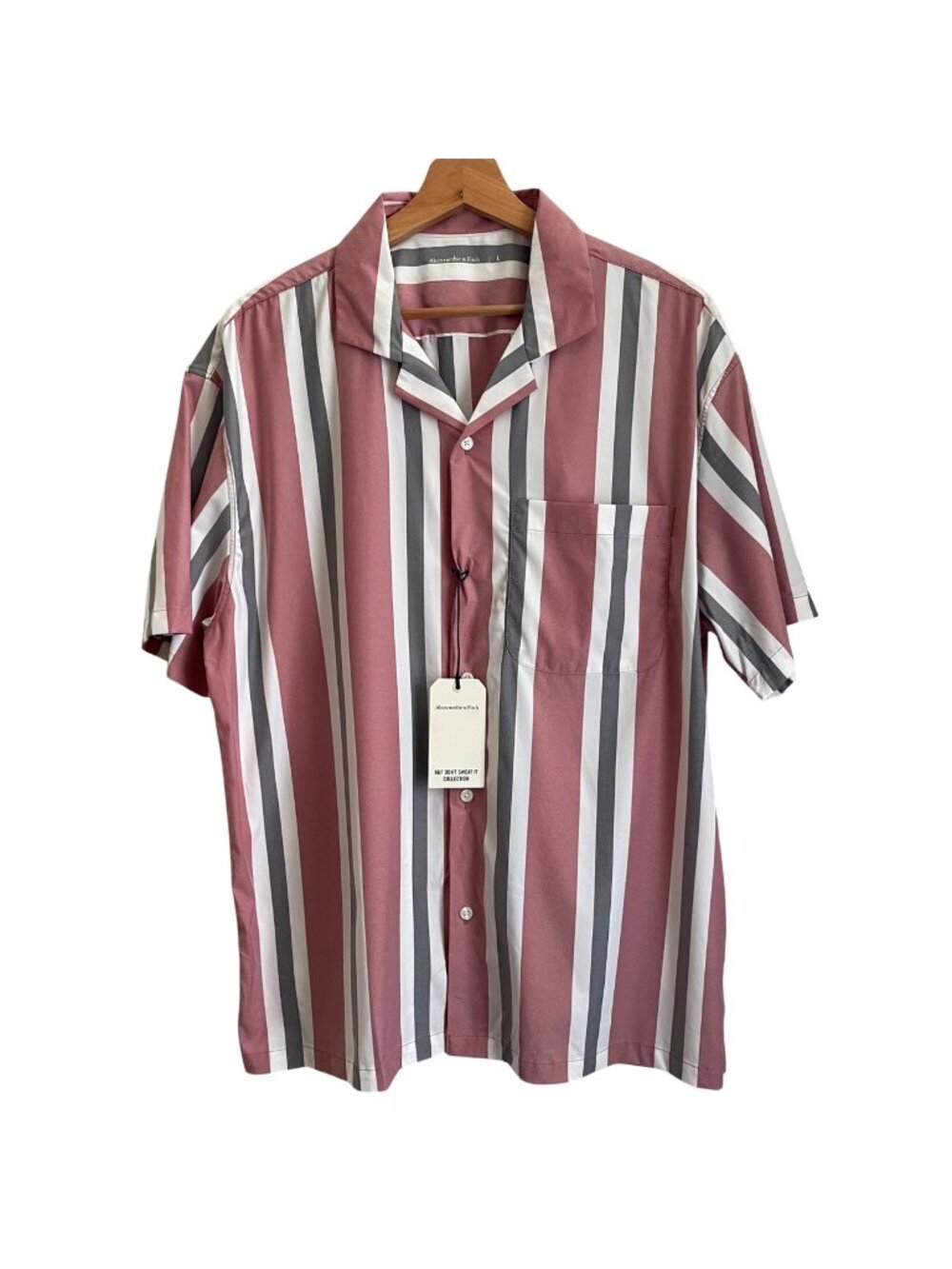Abercrombie Fitch Mens Relaxed Camp Shirt Size L Resort Beach Stripe Lightweight